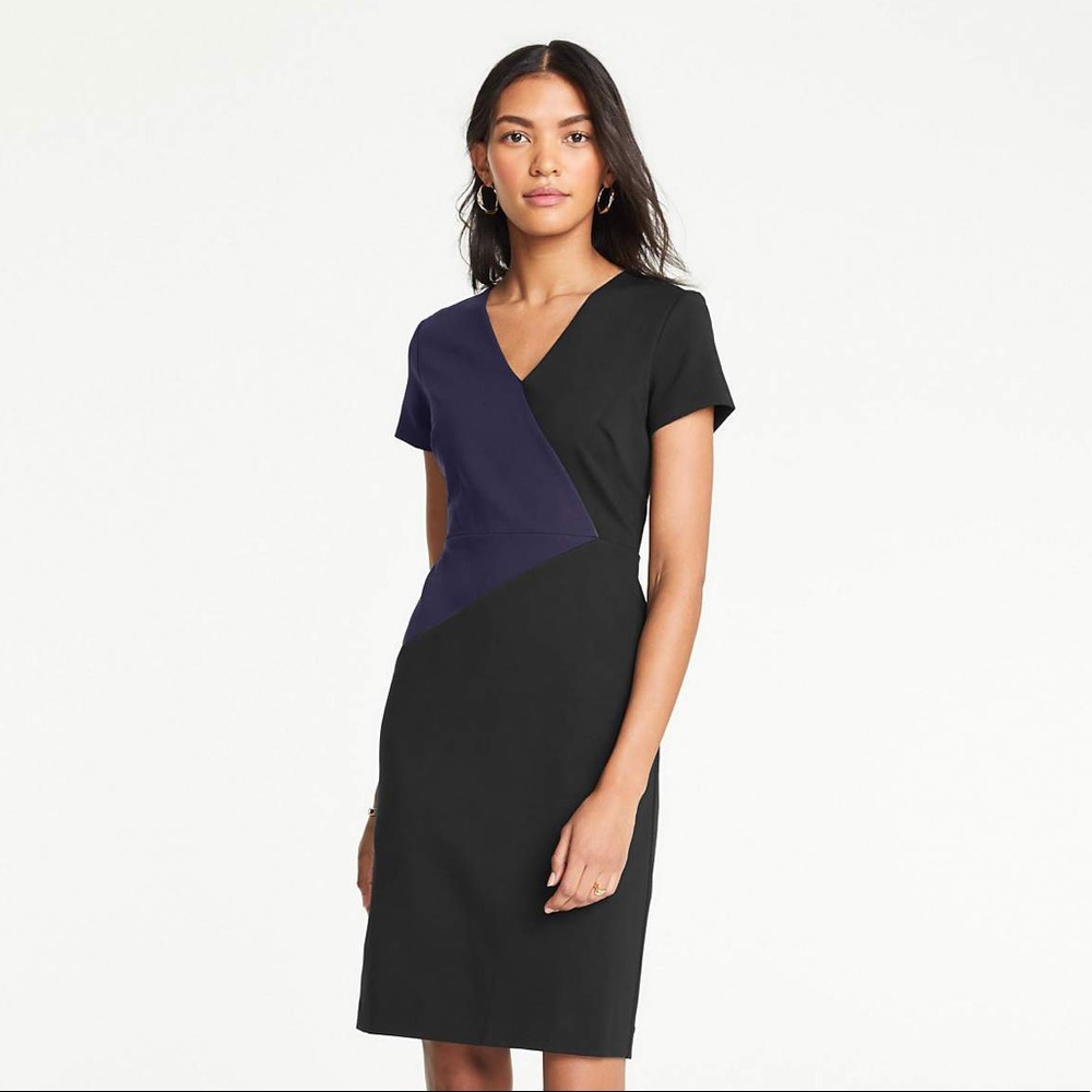 Ann Taylor Color-block V Neck Ponte Knit Dress